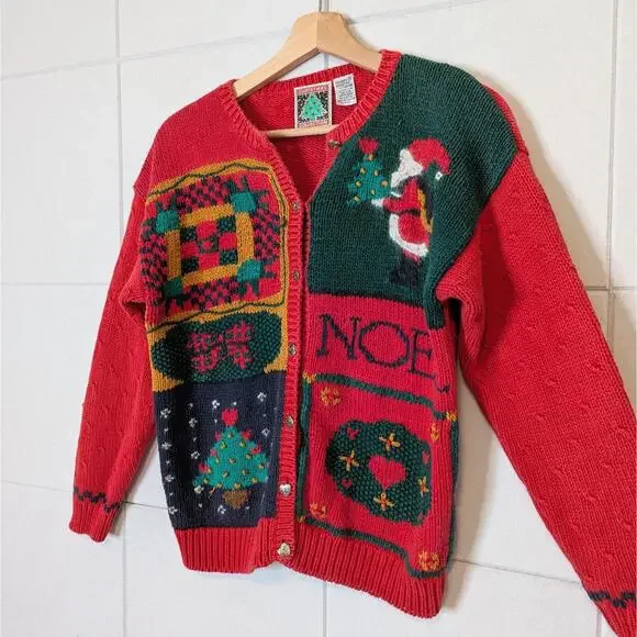 Vintage 90s Casual Corner chunky knit holiday Christmas Noel cardigan - Picture 2 of 7